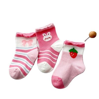 Espessura padrão meias infantis respiráveis com impressão rosa de morango Temporada de Inverno