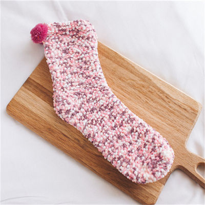 Calças de beleza antiderrapante Dormir de Inverno Caloroso Fluffy Coral Velo Colorido Ponto de Bola para Mulheres