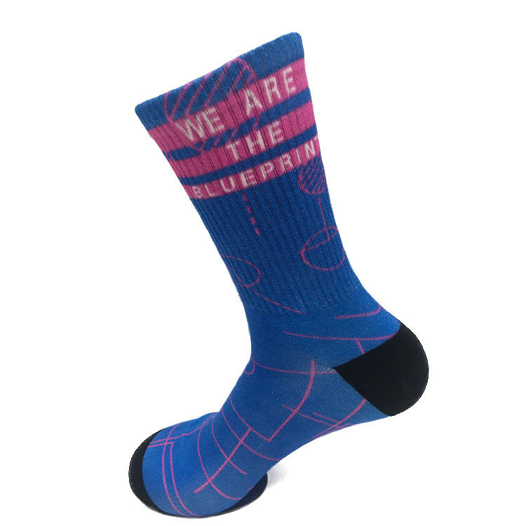 80% de algodão penteado meias de impressão OEM logotipo de design personalizado Unisex Moda meias de tripulação respiráveis