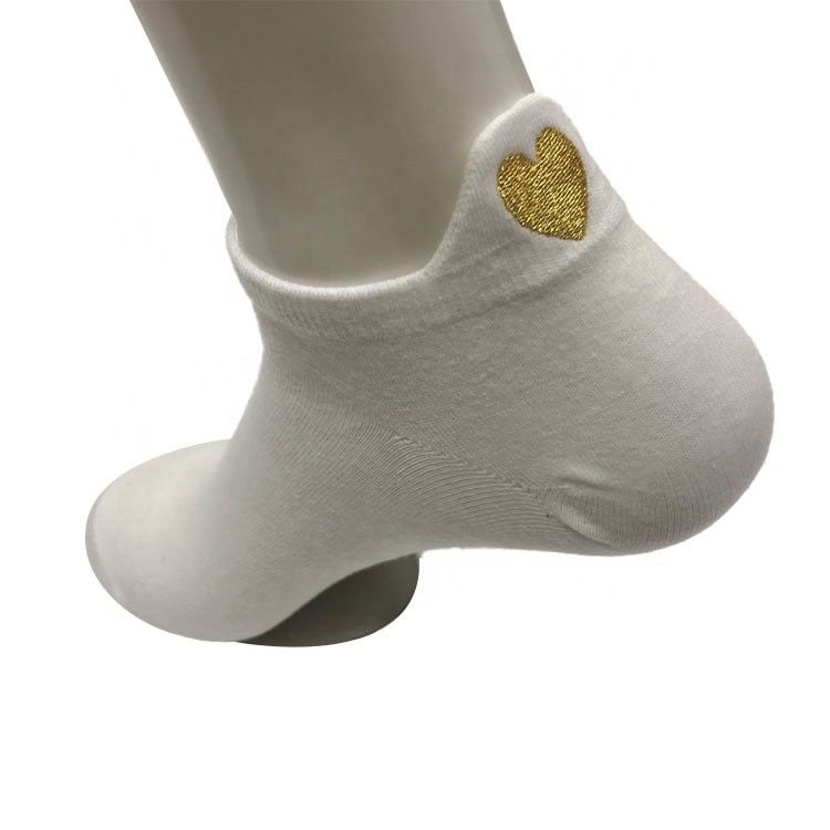 5% de tecido Spandex meias de equipa feminina com bordado de coração respirável e confortável